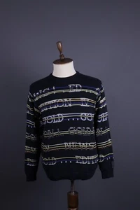 CARLO COLUCCI Multilogo Black Wool Embroidered Knit Sweater Size 50 M - Picture 1 of 13