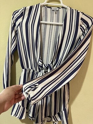 Mameluco Tobi Azul Marfil Corbata Forrada Frontal Mujer Talla S Manga Larga Cintura Elástica W1 Foto 1 de 4