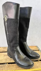 Tommy Hilfiger Women's Leather Knee-High Boots Sz 7.5 Black Riding - Picture 1 of 8