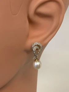 14k YELLOW GOLD PEARL & DIAMOND   SINGLE EARRING NOT A PAIR - Picture 1 of 4