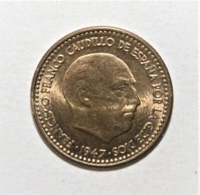 S4 - Spain 1 Peseta 1947 (54) Uncirculated Coin - Franco *** Scarcer - Image 1 of 3
