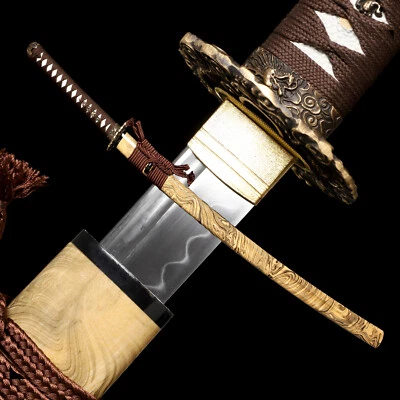 Katana Sword Clay Tempered T10 Steel Razor Sharp Dragon Tsuba Full Tang - Image 1 of 4