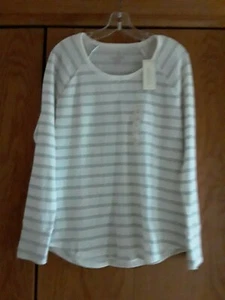 NWT Sonoma Women's Striped Thermal Long Sleeve Scoop Neck T-Shirt Top Sz L - Picture 1 of 3