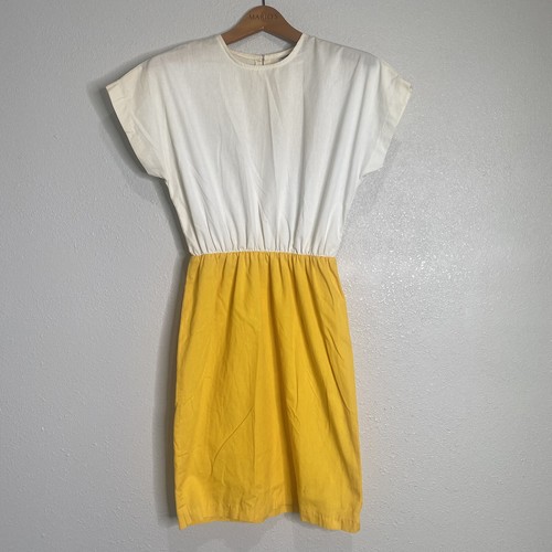 OFF WHITE Abito giallo vintage Avon Fashions abito bianco fuori taglia 7 8 macchie ingiallite