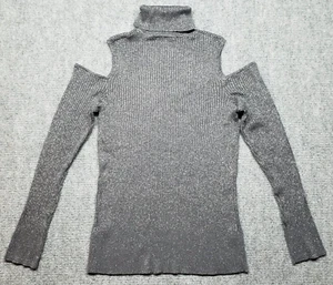 Cable & Gauge Sweater Womens L Gray Knit Cold Shoulder Sleeve Turtleneck New - Picture 1 of 9