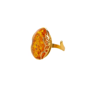 Baltic Amber Gold Butterfly Adjustable Ring in 925 Silver - Picture 1 of 4