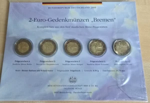 Komplettsatz 2-Euro- Gedenkmünzen "Bremen" im ungeöffneten Blister MDM 2010 - Bild 1 von 2