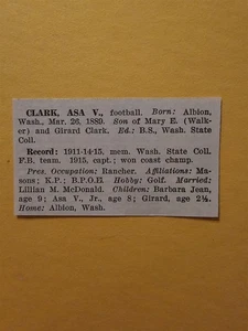 Asa Clark Football Albion Washington State University 1928 All-American Panel - Bild 1 von 1
