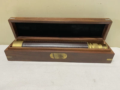 Старинный морской латунный/кожаный обернутый морской монокуляр телескоп/скручивающийся фокус - Изображение 1 из 4