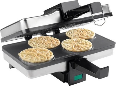 Piccolo Pizzelle Baker - Prensa eléctrica antiadherente hace 4 mini negra, plateada  Foto 1 de 4