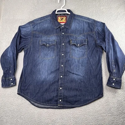 Camisa Cinch Para Hombre XL Azul Desteñido Denim Perla Broches Diente de Sierra Western Rodeo Indigo Foto 1 de 4