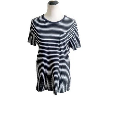 Club Monaco Women’s Striped Tee One Pocket Size Small Navy White Crew Neck — 第 1/4 张图片