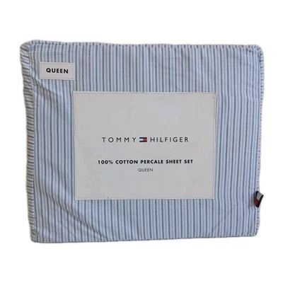 Tommy Hilfiger Home Queen Sheet Set Ithaca Bicolor Stripe 100% Cotton, New - Image 1 of 2