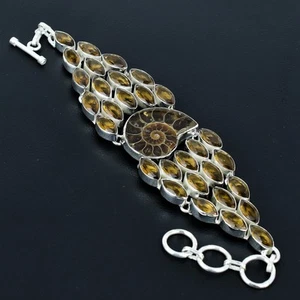 Ammonite Gemstone Solid 925 Sterling Silver Handmade Bracelet For Birthday Gifts - Picture 1 of 4