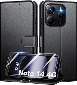 Cover per Xiaomi Redmi Note 14 4G (Non per 5G) Libro in Pelle PU, [Con 2 Pezzi P - Foto 1 di 12