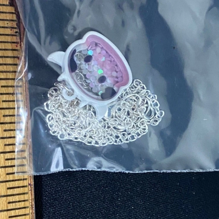 Cute Kawaii Pink Glitter Resin Cat Pendant Necklace with Silver Chain - Image 1 of 1