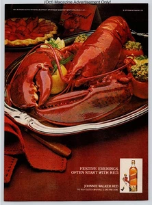 Johnnie Walker Red Scotch Lobster Dinner Festive Vintage 1981 Advertisement - Picture 1 of 5