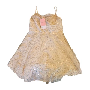 JJ's House Large Beige Sleeveless Sequin Mini Dress - Picture 1 of 9