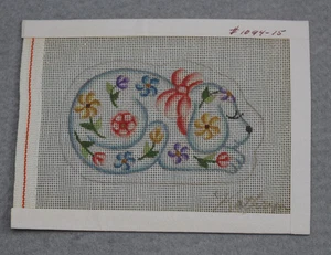 Handpainted Needlepoint Embroidery Canvas Floral Animal Mini Signed Kathryn - Picture 1 of 3