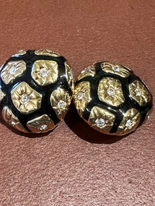 BEAUTIFUL VINTAGE GOLD TONE ENAMEL SWAROVSKI CRYSTAL EARRINGS - Picture 1 of 5