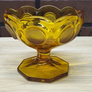 Vintage Fostoria Münze Glas Offen Marmelade Gelee Dessert Schale Bernstein Gelb Adler Fackel - Bild 1 von 12