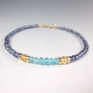 Collana di perle con pietre preziose citrine apatite iolite placcata oro 18... - Foto 1 di 9