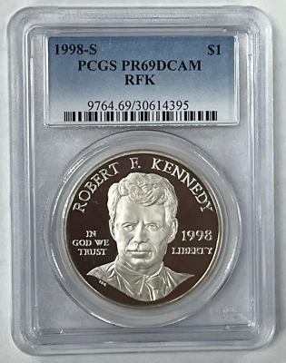 1998 S $1 RFK Robert Kennedy Silver Commemorative  PCGS PR69 DCAM - Image 1 of 2