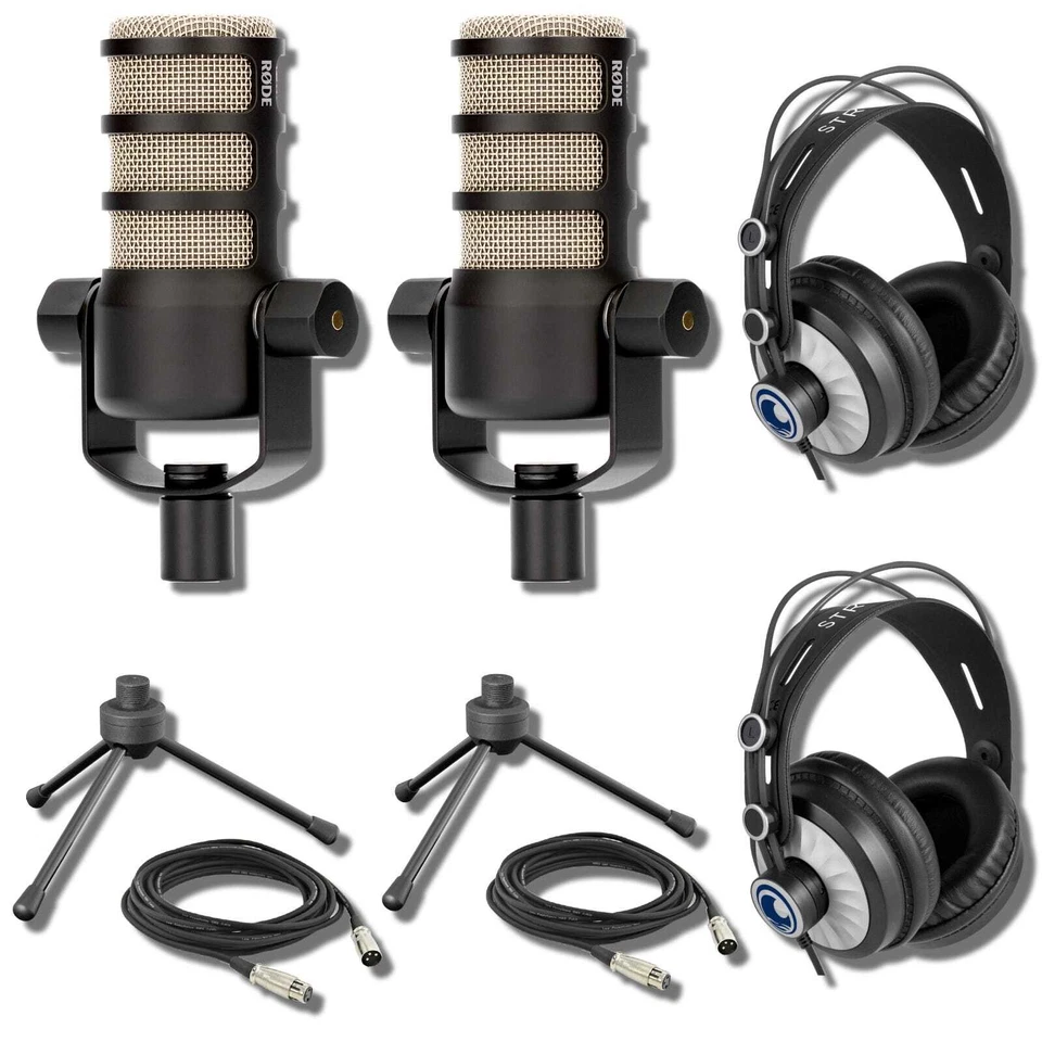 Rode PodMic Dynamic Podcast Microphone (Pair) with Stands and Headphones - Image 1 of 1