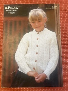 GIRLS KIDS ARAN CABLE KNIT CARDIGAN JACKET 22”-32” VTG 80s KNITTING PATTERN 4109 - Picture 1 of 2