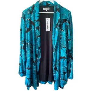 Curvaceous blue and black leaf print loose jacket size M BNWT + FREE GIFT - Picture 1 of 4