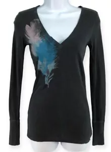 American Eagle Outfitters NEW Long Sleeve Tee Women's XS Gray Feather Design - Picture 1 of 13