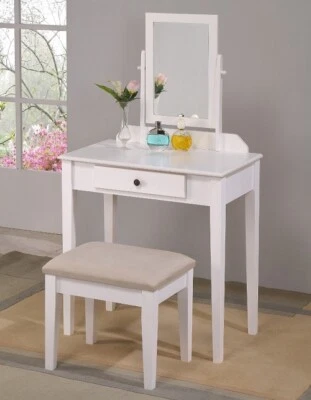 Mesa de maquillaje tocador de madera de iris blanco con espejo ajustable y taburete juego de 3 piezas Foto 1 de 4