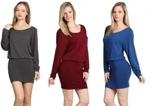 M. Rena Damen U-Ausschnitt Langarm Nahtlos Blouson Minikleid. One Size - Bild 1 von 4