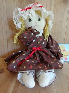 PLUSH DOLL 16" Brown Dress White Pants and Bonnet Sucks Thumb - Picture 1 of 4