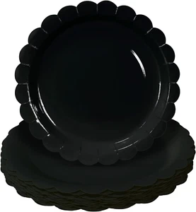 50 Pieces Black Paper Plates 7 Inch Black Scalloped Plates Disposable Dinner Pla - Picture 1 of 7