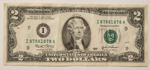 {{Trinary,bookends,five of a kind}} $2 bill, I87881878A - Picture 1 of 2