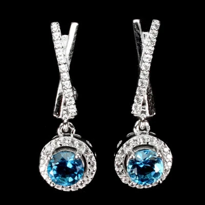 925 Sterling Silver Earrings Round London Blue Topaz 5mm Gemstone Jewelry — 第 1/4 张图片
