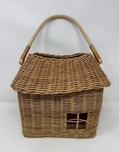 RATTAN HUTCH SMALL BASKET Olli Ella Wicker House w Handle Woven Storage - Picture 1 of 6