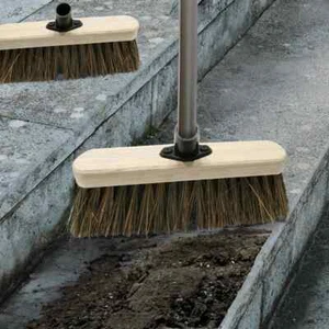 10" BROOM HEAD WOODEN HARD YARD GARDEN SWEEPING CLEANING BRUSH BRISTLE STIFF NEW - Picture 1 of 5