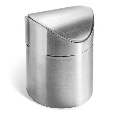 Mini Trash Can W/Lid, 1.5L Small Garbage Bin Brushed Stainless Steel Trash Can - Image 1 of 4