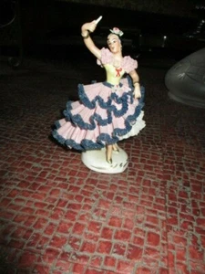 Porcelain Figurine Female Dancer With Subjects Tulle Lace Dresden 18 CM - Imagen 1 de 6