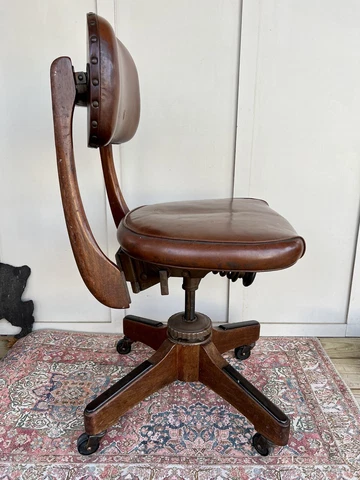 Antique Authentic SIKES Leather Chair Banker's Court Room Office Swivel & Tilt Cover