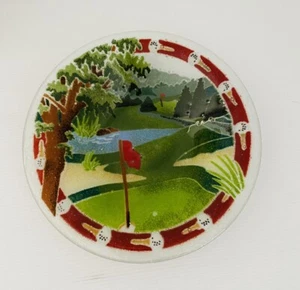 Fused Glass Golf Green Fairway Course Bowl Dish 22cm Peggy Karr Signed Gift Art - Picture 1 of 7