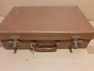 Vintage Brown Faux Leather Suitcase  Retro Prop 40 x 26 x 11 cm - Image 1 of 4