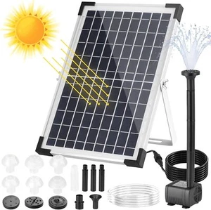 Solarpumpe Garten Wasserpumpe 12W 500L/H Teichpumpe Wasserspiel Fontäne 9 Düsen - Bild 1 von 12