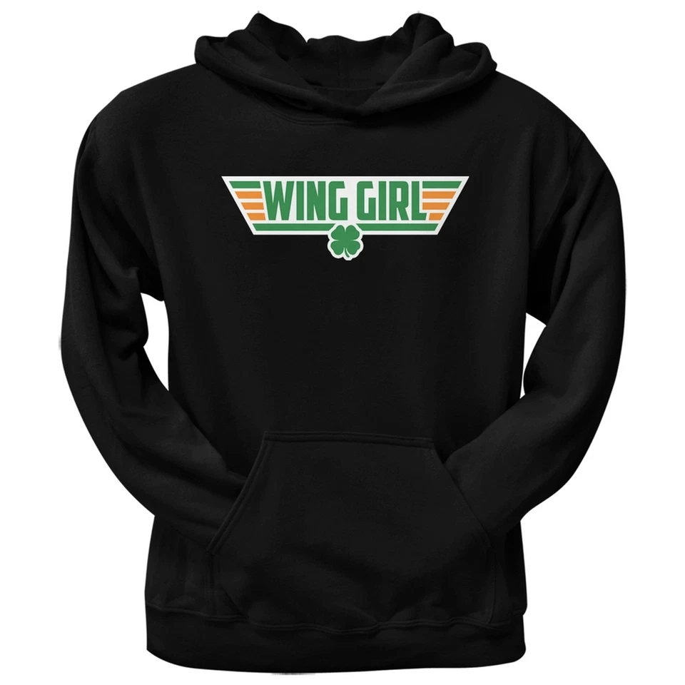 Irish Wing Girl Adult Black Pullover Hoodie — 第 1/1 张图片