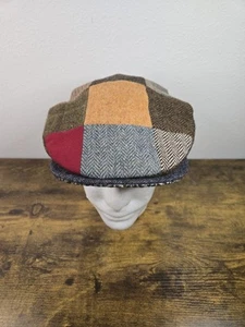 Hanna Hats Cap Mens Fitted Large Patchwork Ireland Donegal Pure New Wool Newsboy - Picture 1 of 8