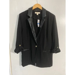 Michael Kors NEW blazer jacket women’s size XL black stretchy faux leather trim  - Picture 1 of 4