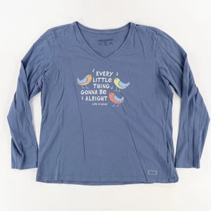 Life is Good Bird Chirp V-Neck Langarm T-Shirt Blau Damen XL - Bild 1 von 7