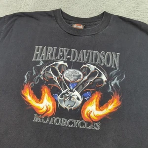VTG Y2K Harley Davidson T Shirt Men XL Black Flames Tribal Script Skull Colorado - Picture 1 of 15